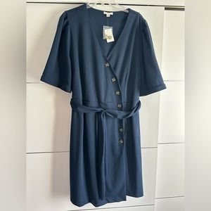 18W Navy Blue Knee Length Dress w Buttons NWT